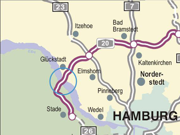 Neubau der Elbquerung (Elbe-Link), A 20 bei Glückstadt, Nord-West-Umfahrung Hamburg Abschnitt K 28 (Niedersachsen) bis B 431 (Schleswig-Holstein)